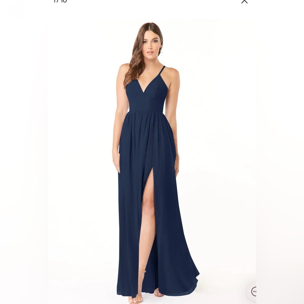 Azazie Blue Spaghetti Strap Maxi Bridesmaid Dress